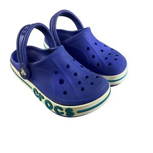 Crocs Sz C-9 Blue Turquoise‎ White Clog Sandals Iconic Comfort Kids Unisex Shoes
